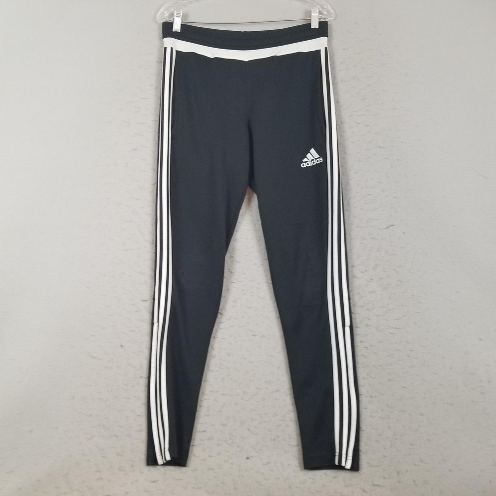 Adidas Pants Mens Small Black ClimaCool Track 3 Stripe Zip Leg Pockets Tapered